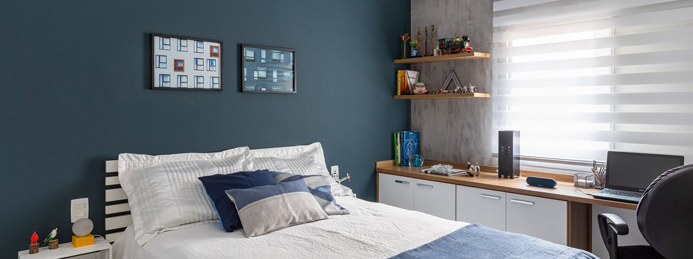 quarto com tons de azul