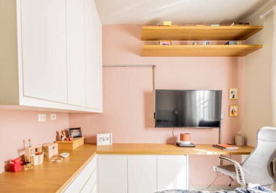 tons pasteis - imagem de sala de estar com cores rosa
