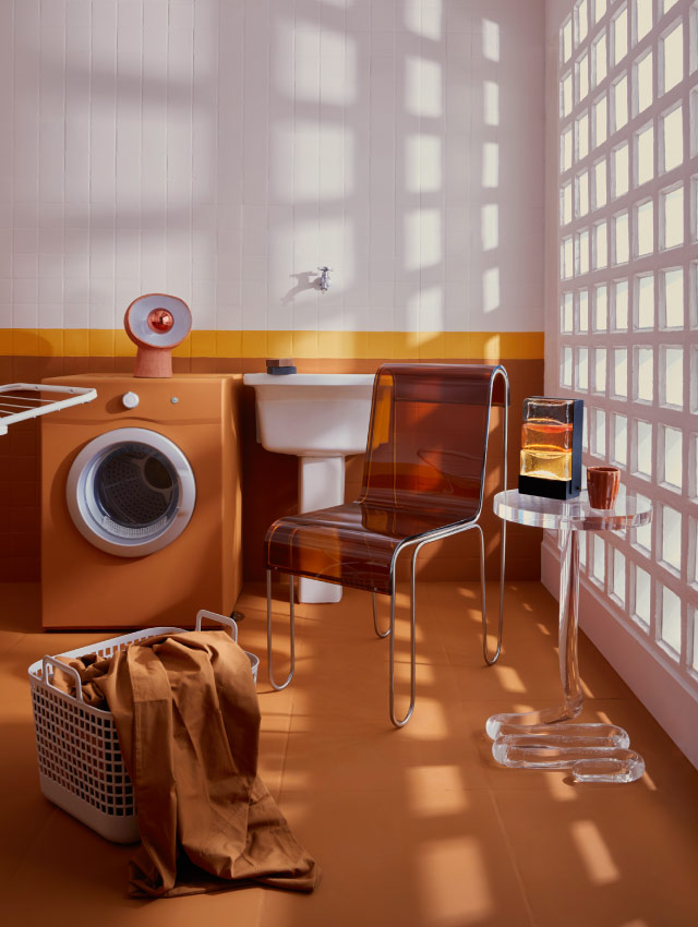 lavanderia decorada com tons futuristas